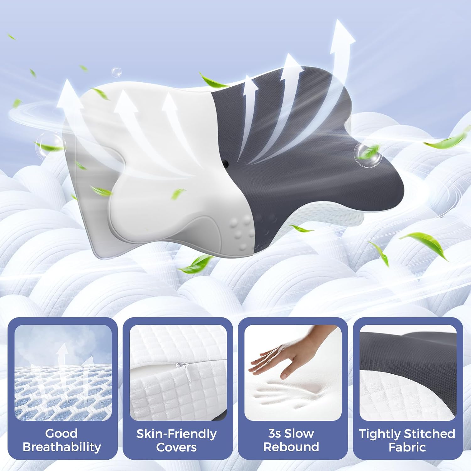 Seller illustration of the BNXIANG pillow cover, molded foam and fabric construction